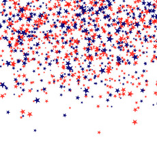 Red and blue stars falling from the sky on white background. 4th of July background. Independence day. Vector illustration.