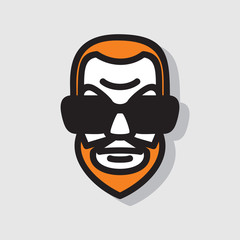 Portrait of a man with an orange beard and big sunglasses. Isolated on white background. Vector graphic illustration.