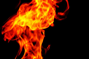 flame fire on black background, An emergency situation, a fire.