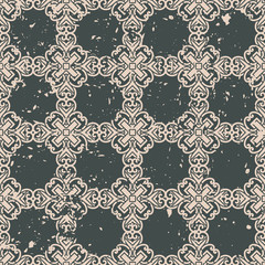 Abstract vintage ornamental pattern with fading and scratches, paint splashes. Vector template can be used for design of wallpaper, fabric, oilcloth, textile, wrapping paper and other design