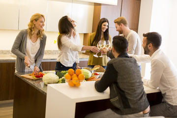 Young friends toasting with white wine