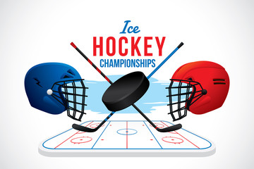 Naklejka premium Vector of ice hockey championship badge and design elements.