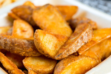 Golden French fries potatoes ready to be eaten