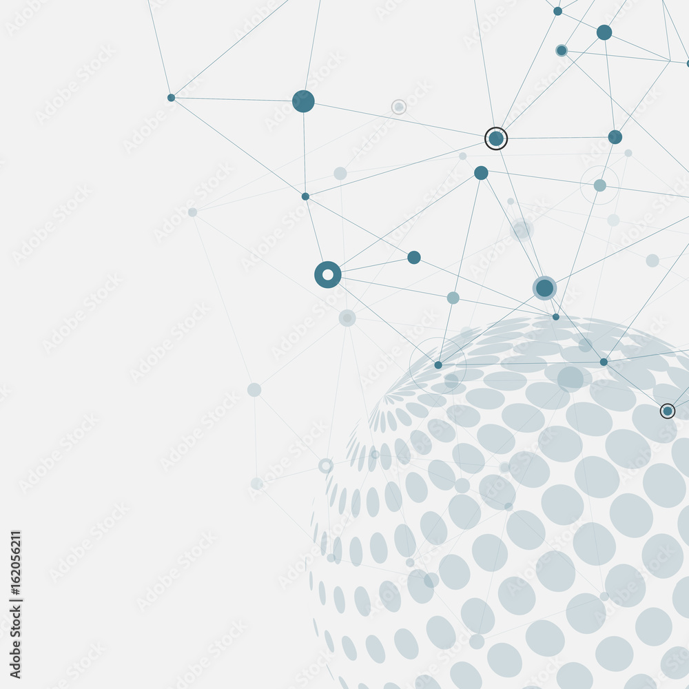 Poster vector halftone circle with molecule connect line and dot