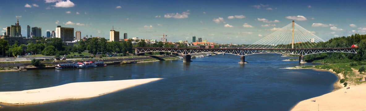 Panorama of Warsaw with Srednicowy bridge