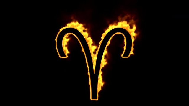 Astrological sign Aries burning on black background