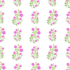 Fototapeta na wymiar Purple flowers seamless pattern on white background
