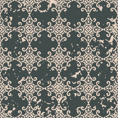 Abstract vintage ornamental pattern with fading and scratches, paint splashes. Vector template can be used for design of wallpaper, fabric, oilcloth, textile, wrapping paper and other design