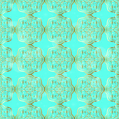 Geometric background. Vector geometric seamless pattern with golden gradients. Golden color seamless illustration on a blue backdrop. For your design, wallpaper.