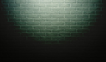 green brick wall with light effect and shadow, abstract background photo