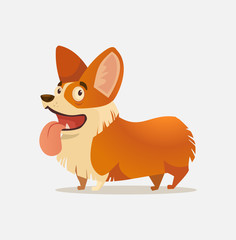 Fototapeta premium Happy smiling Welsh Corgi dog character mascot. Vector flat cartoon illustration