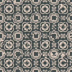 Abstract vintage ornamental pattern with fading and scratches, paint splashes. Vector template can be used for design of wallpaper, fabric, oilcloth, textile, wrapping paper and other design