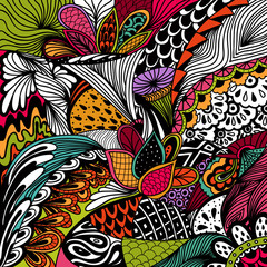 Vector hand drawn doodle background with abstract flowers