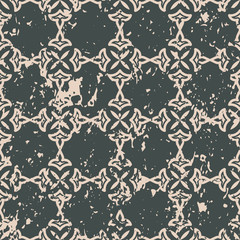 Abstract vintage ornamental pattern with fading and scratches, paint splashes. Vector template can be used for design of wallpaper, fabric, oilcloth, textile, wrapping paper and other design