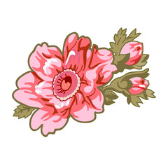 Pink rose with buds. Vector illustration