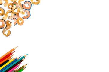 Color pencil and pencil with white background for isolate and cut out the background, Stationery, Color pencil and shavings