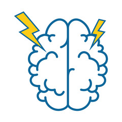 brain with thunders icon over white background vector illustration