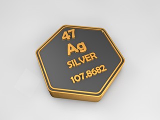 Silver - Ag - chemical element periodic table hexagonal shape 3d render