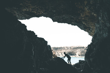 Woman exploring the Caves of Ajuy - Fuerteventura