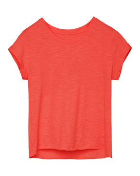 Red Empty Women Tee Shirt With Torn Edges Isolated