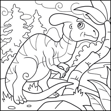 Cartoon funny parasaurolophus, coloring book