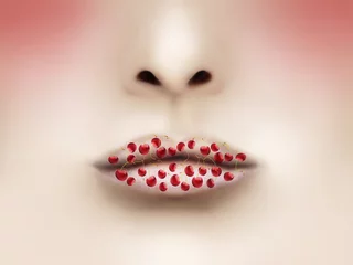 Abwaschbare Fototapete Surrealismus Lippen und Kirschen