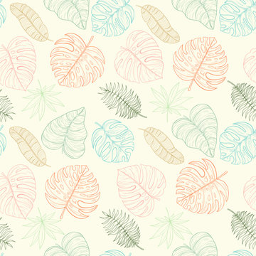 Seamless tropical palm leaves pattern © Mespilia