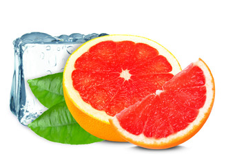 Fototapeta na wymiar Grapefruit and ice cube isolated