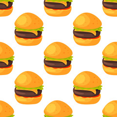 Fast food seamless pattern natural menu restaurant fresh product and kitchen cartoon meal hamburger vector illustration.