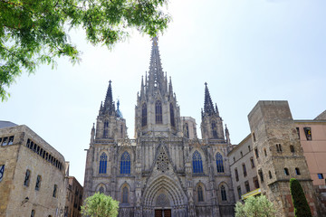 Fototapeta na wymiar Barcelona, Spain - scenic view of the Cathedral of the Holy Cross and Saint Eulalia