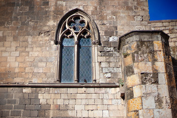 Naklejka premium Barcelona, Spain, Old town Barri Gotic district - facade of a gothic building