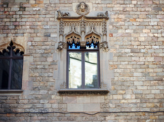 Fototapeta na wymiar Barcelona, Spain, Old town Barri Gotic district - facade of a gothic building