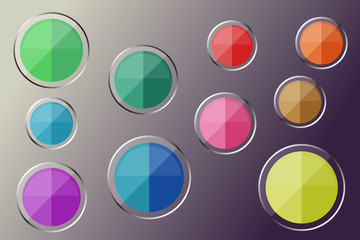 colorful glass circle.  sphere icons in green,blue,purple,red,pink,orange,brown,yellow.  Set of multicolored glass buttons with shadows. Illustration vector EPS10.