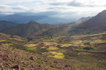 Panoramic view of colorful valley in Morocco The High Atlas mountain range, Africa