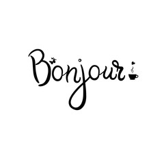 Bonjour card. Hello lettering in french