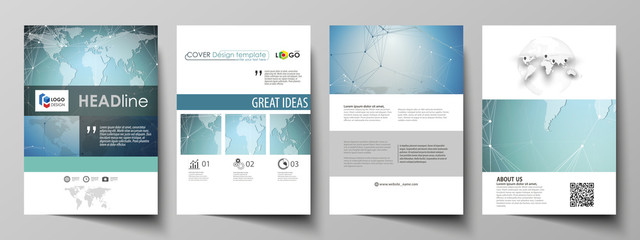 The vector illustration of the editable layout of A4 format covers design templates for brochure, magazine, flyer, booklet, report. Chemistry pattern, connecting lines and dots. Medical concept.