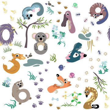 Numbers like Australian animal seamless pattern / Solid fill vector cartoon seamless pattern
