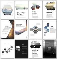 The vector illustration of the editable layout of A4 format covers design templates for brochure, magazine, flyer, booklet, report. Abstract polygonal modern style with hexagons.