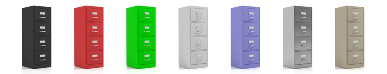 Filing cabinets isolated on white background. 3d illustration