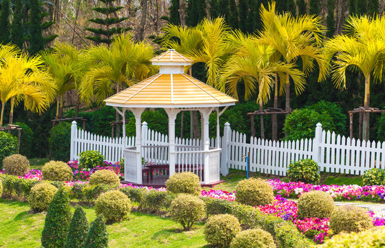 A beautiful pavilion in the flowers garden.