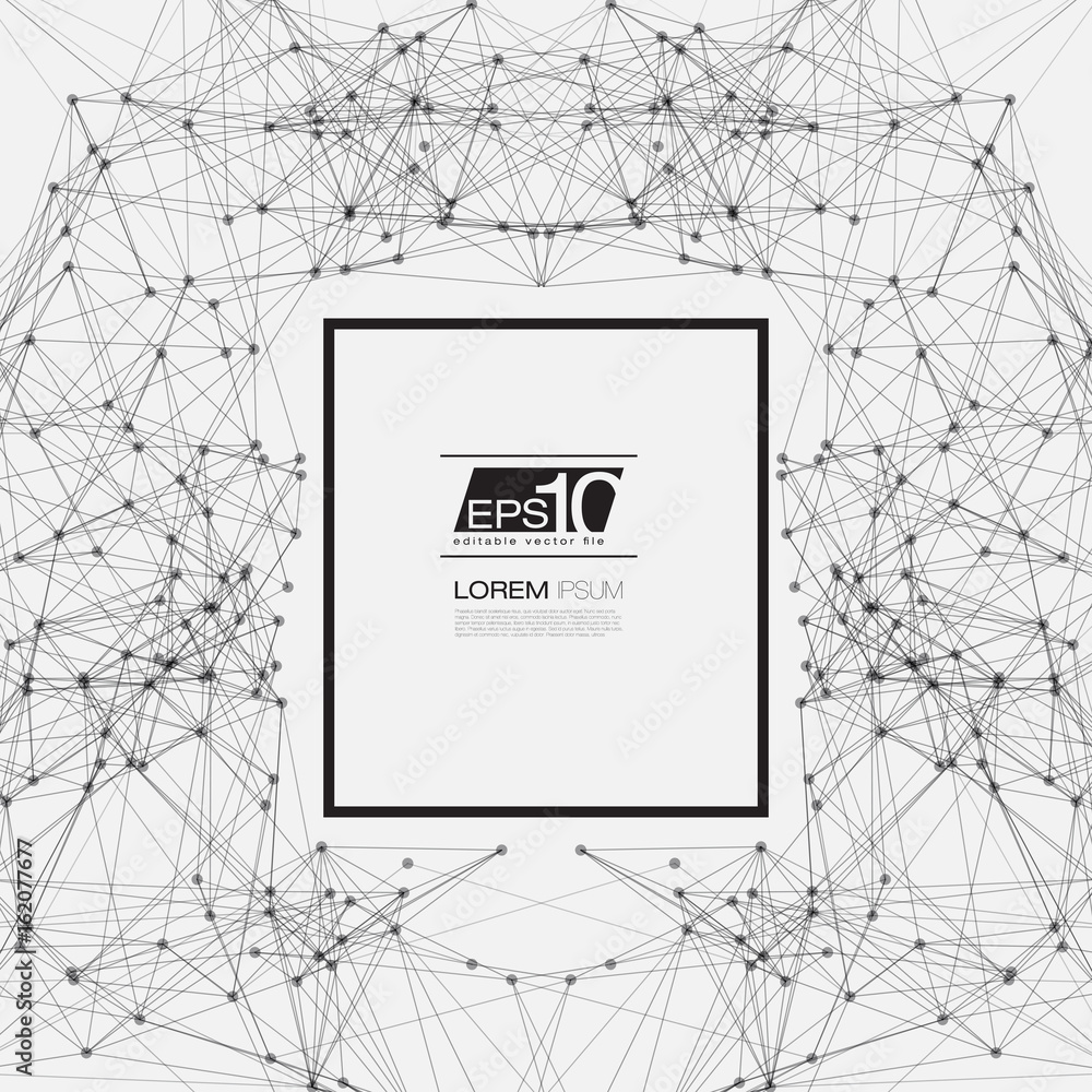 Aufkleber black and white abstract network mesh vector background with black frame