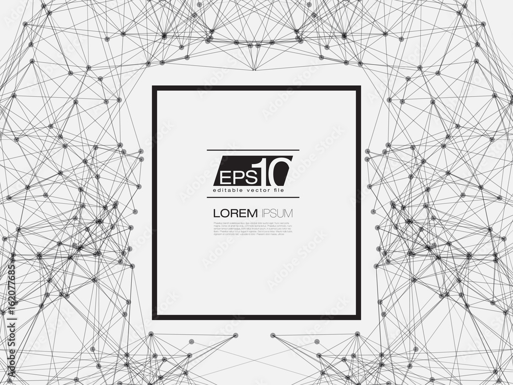 Aufkleber black and white abstract network mesh vector background with black frame