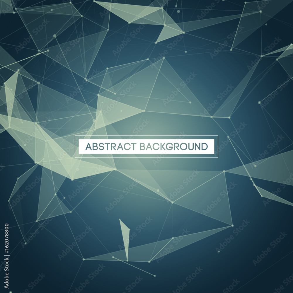 Poster abstract polygonal space - blue background with bright low poly connecting dots and lines - connecti