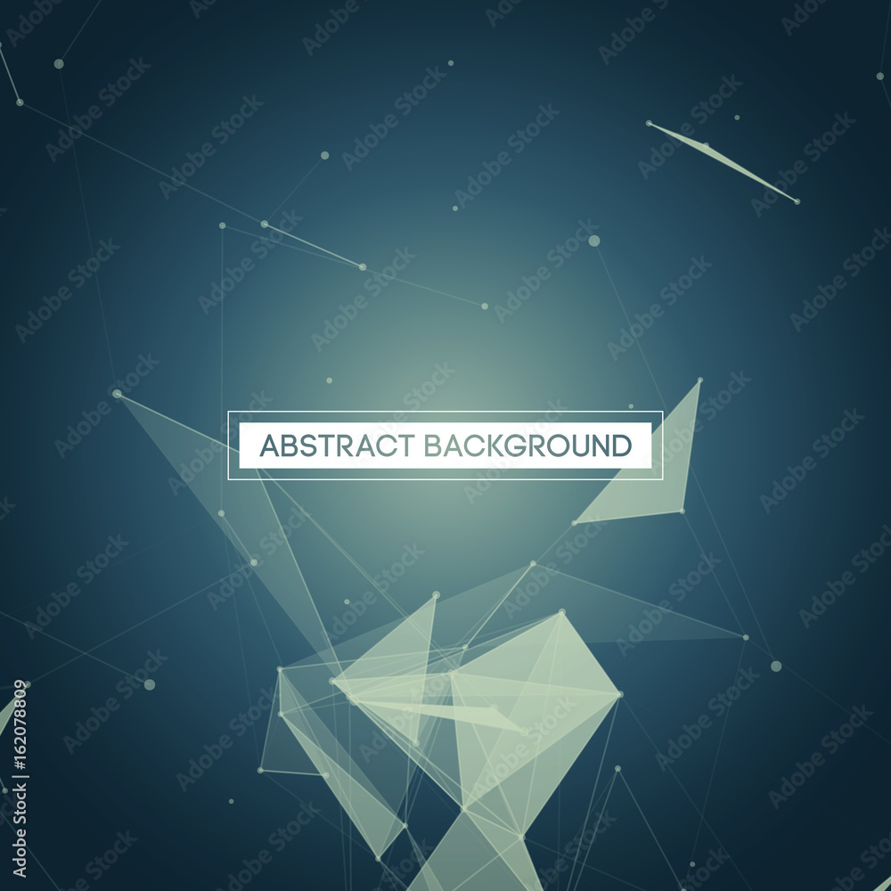 Poster abstract polygonal space - blue background with bright low poly connecting dots and lines - connecti