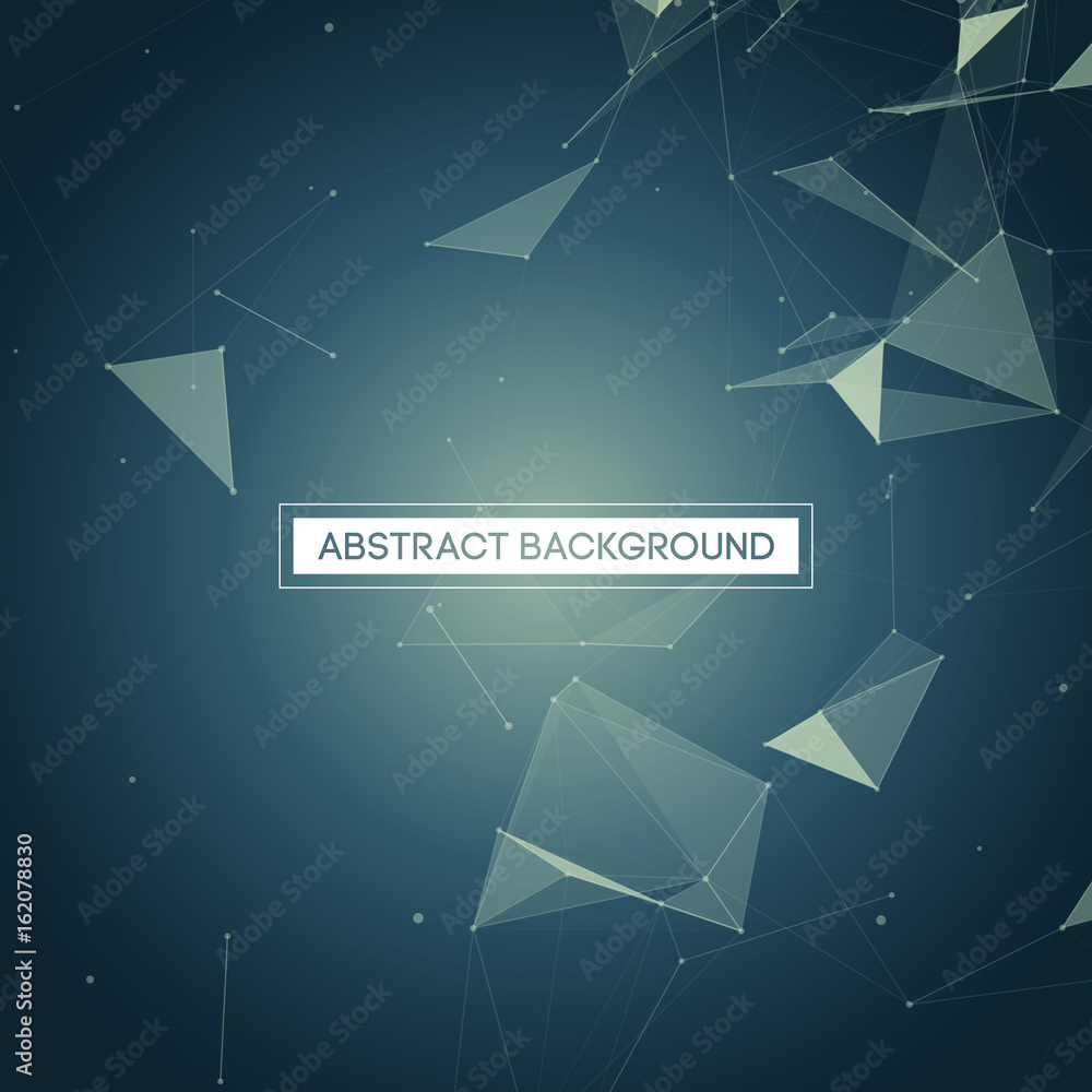 Poster abstract polygonal space - blue background with bright low poly connecting dots and lines - connecti