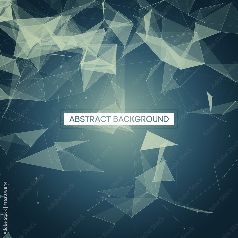Poster abstract polygonal space - blue background with bright low poly connecting dots and lines - connecti