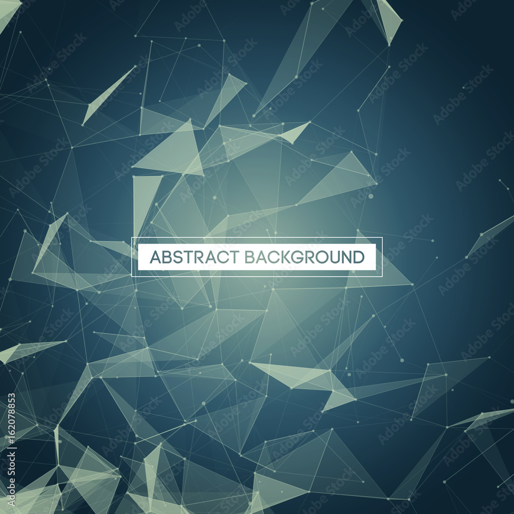 Poster abstract polygonal space - blue background with bright low poly connecting dots and lines - connecti