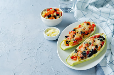 Black beans vegetables stuffed zucchini