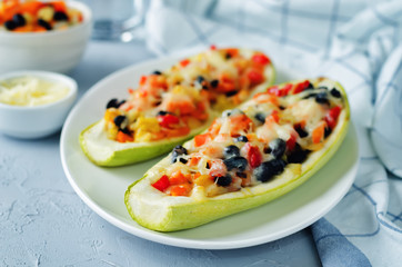 Black beans vegetables stuffed zucchini