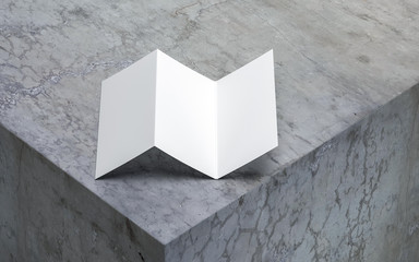 White Blank Opened Flyer Leaflet Mockup on concrete table, 3d rendering